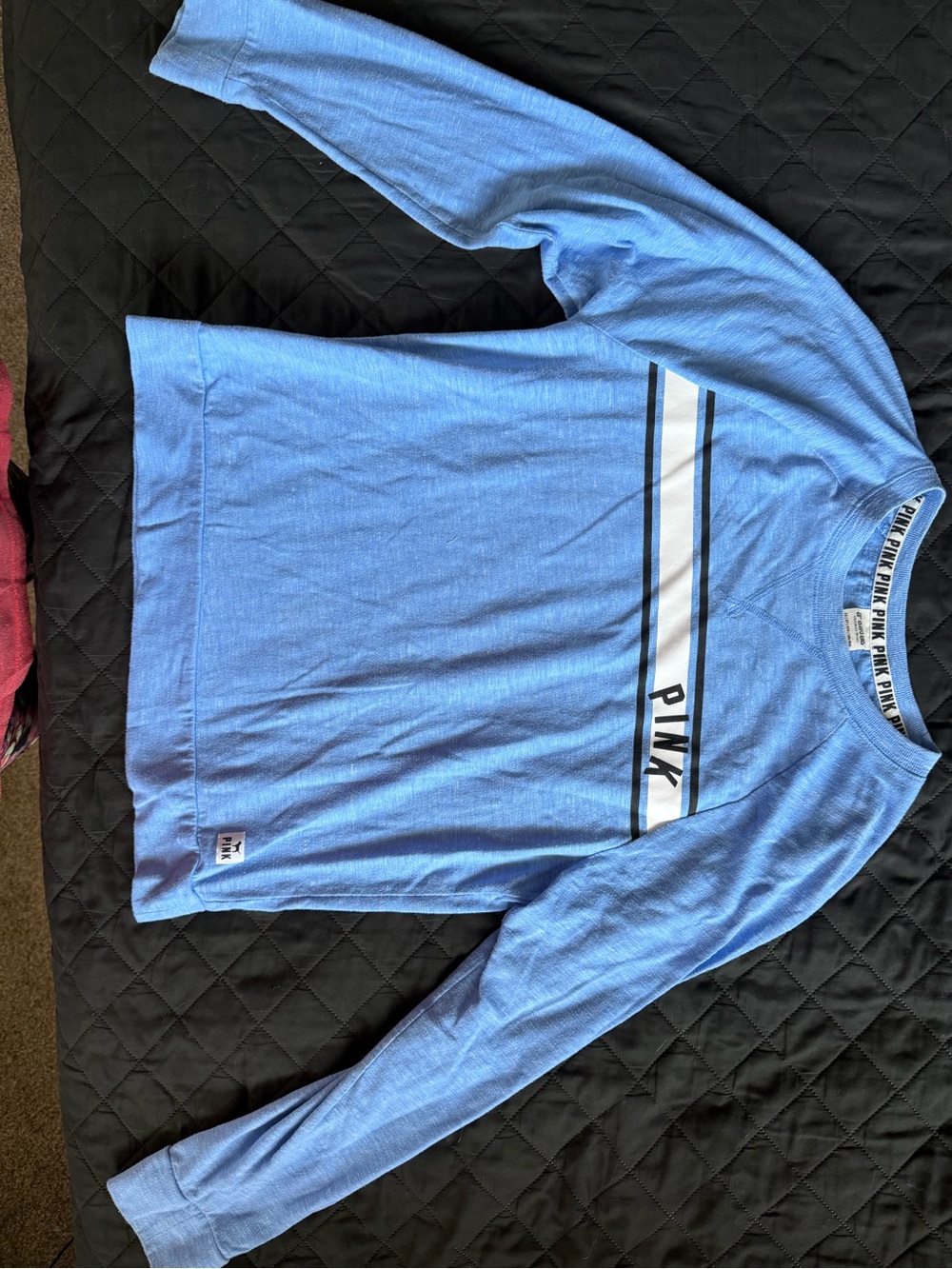 Victoria's Secret PINK Light Blue Crewneck Sweatshirt with White & Black Stripes